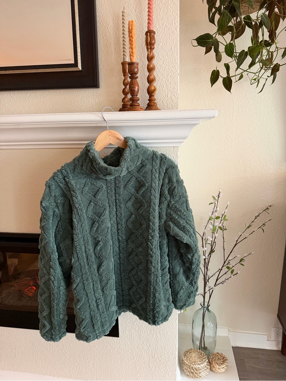 Eddie Bauer Forest Green Textured Cowl-Turtleneck Sweater